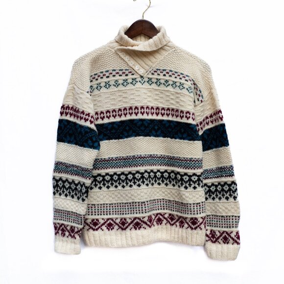 Vtg SKYR 100% Shetland Wool Sweater Women’s S Nordic Chunky Shawl Neck Pullover - Picture 1 of 6